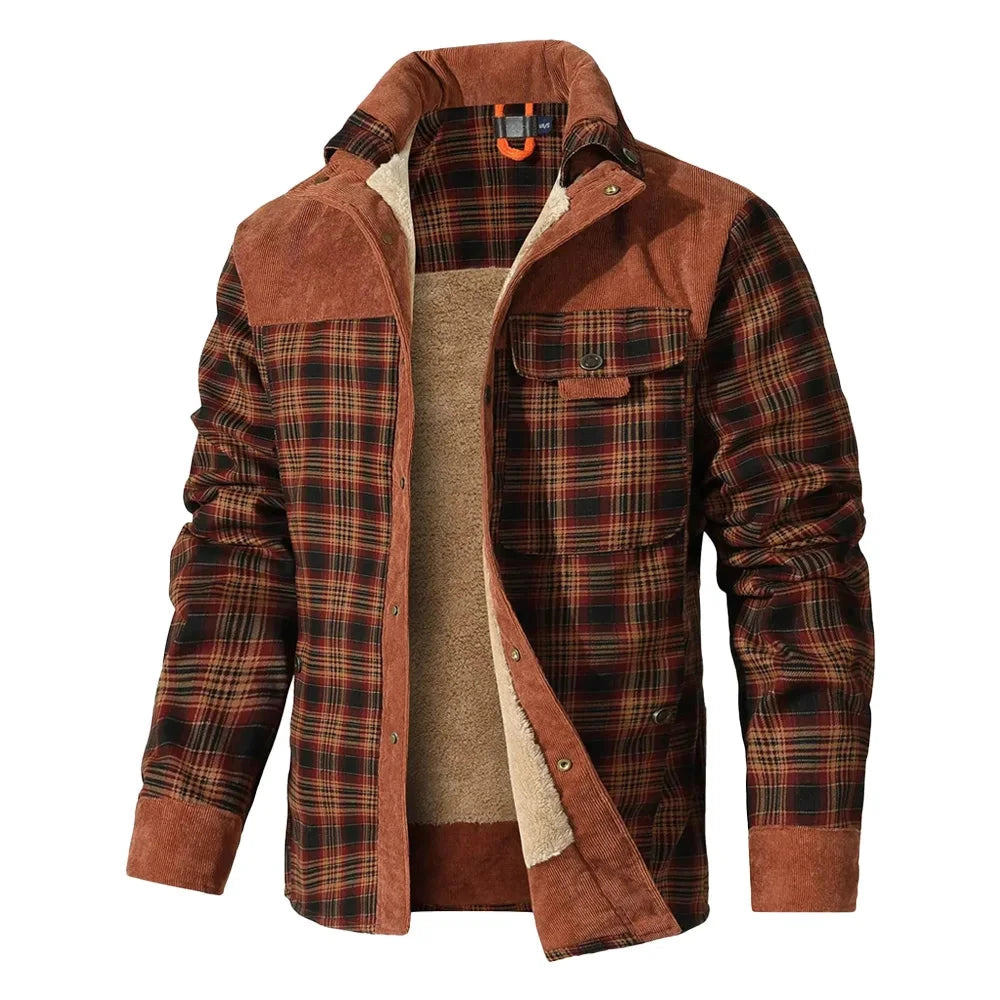 Men's Jackets Winter Windproof Warm Casual Bomber Coat Plaid GlowCart
