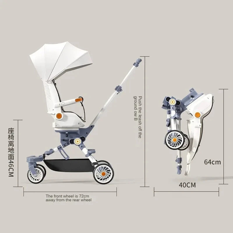 Can Sit and Lie Down Ultra-lightweight High Landscape Three-speed Adjustable Two-way One-touch Folding Baby Walking Stroller GlowCart
