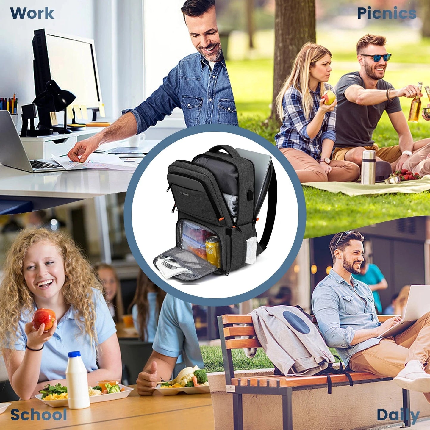 Lunch Backpack Insulated Cooler Picnic Bag Multifunctional GlowCart