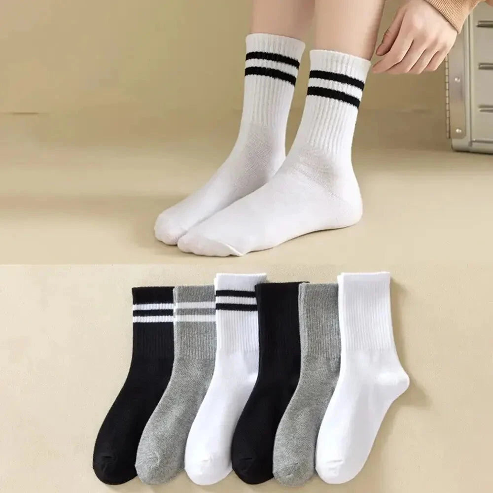 6 Pairs Women's Mid Socks Solid Color Breathable Comfortable GlowCart