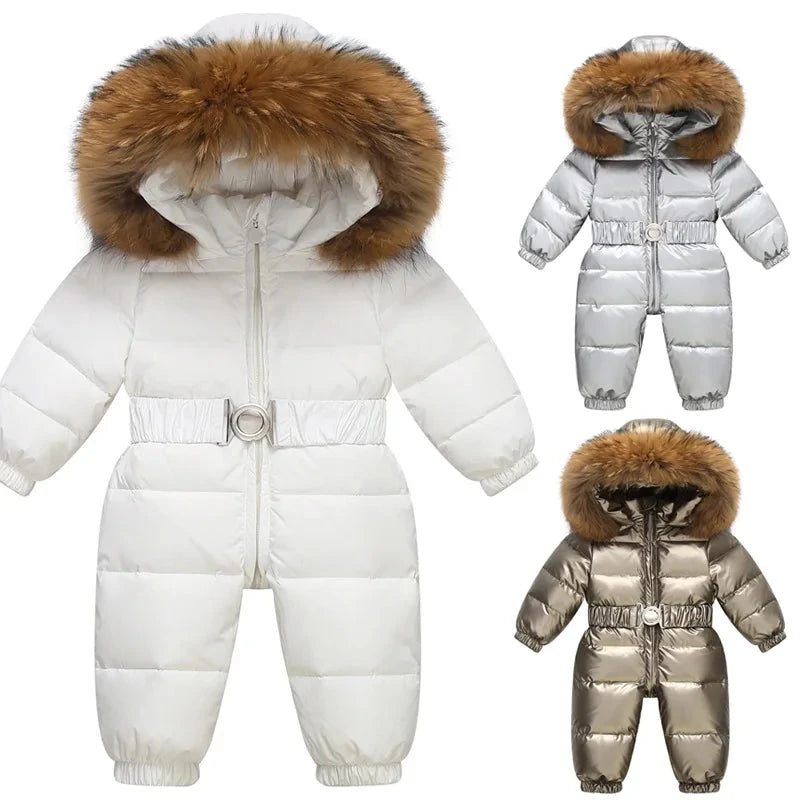 Children Winter Overalls Waterproof Hooded Girl Down Jacket Baby Boy Warm Jumpsuit Toddler Girl Faux Fur Ski Suit Kids Snowsuit GlowCart
