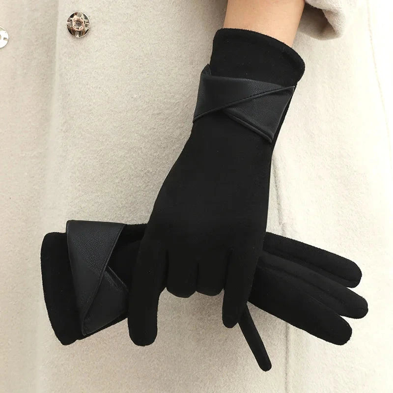 Fashion Winter Padded Warm Gloves Elegant Solid Color Suede GlowCart
