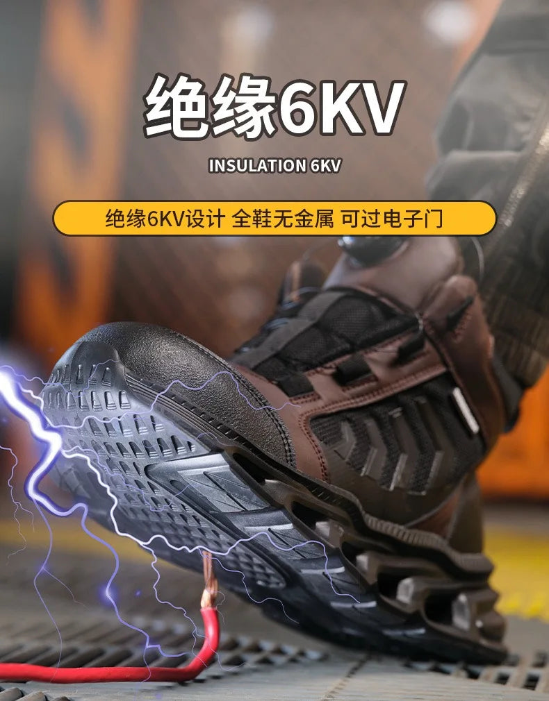 High-top men's all-season universal steel head anti-smash anti-puncture rotating buckle non-slip wear-resistant safety shoes GlowCart