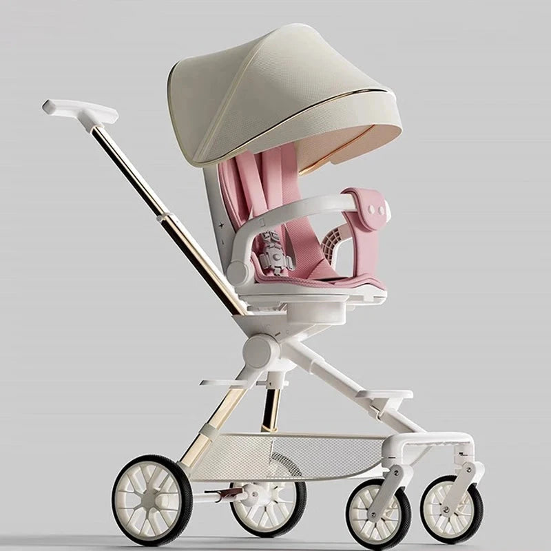 High Landscape Stroller Lightweight Folding Can Sit and Lie Down with Dinner Plate Oversized Storage Pocket Baby Stroller GlowCart