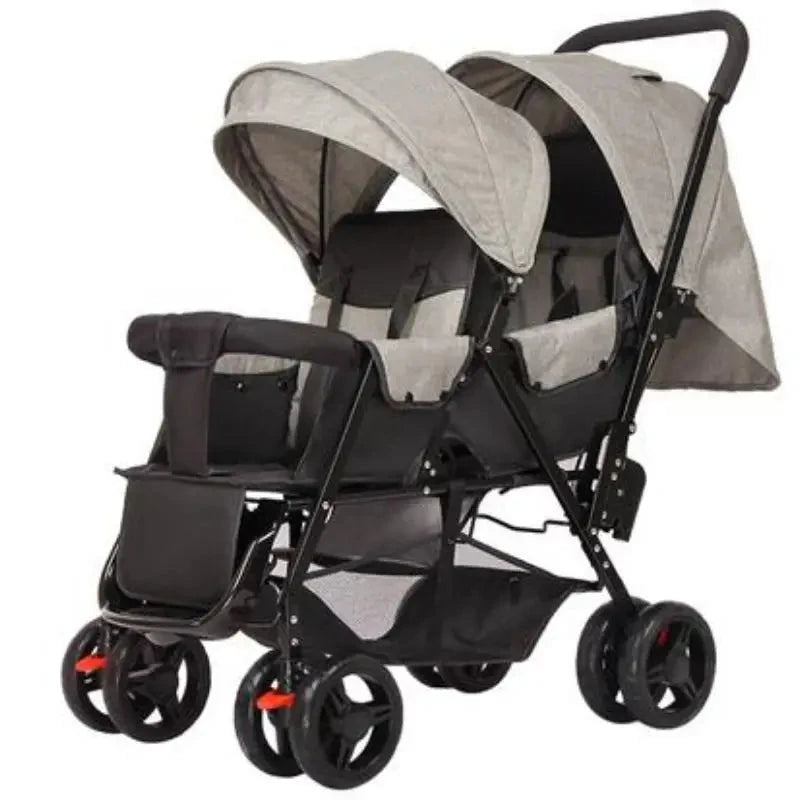 Twin Baby Stroller Front and Back Seat Lightweight Foldable Double Sitting and Lying Stroller Second Baby Stroller GlowCart