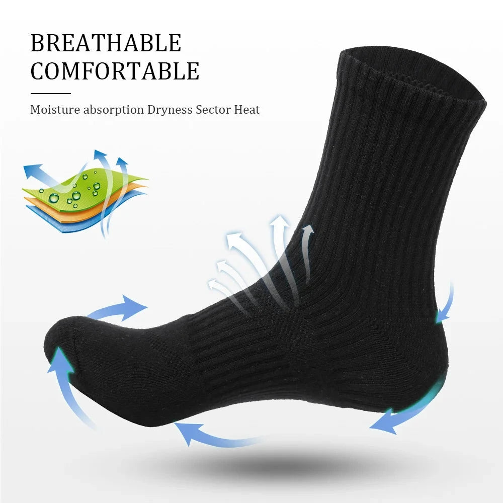 Mens Moisture Wicking Outdoor Hiking Work Cotton Socks Compression Cushion Crew Socks Leisure Men Black Socks 5 Pairs GlowCart
