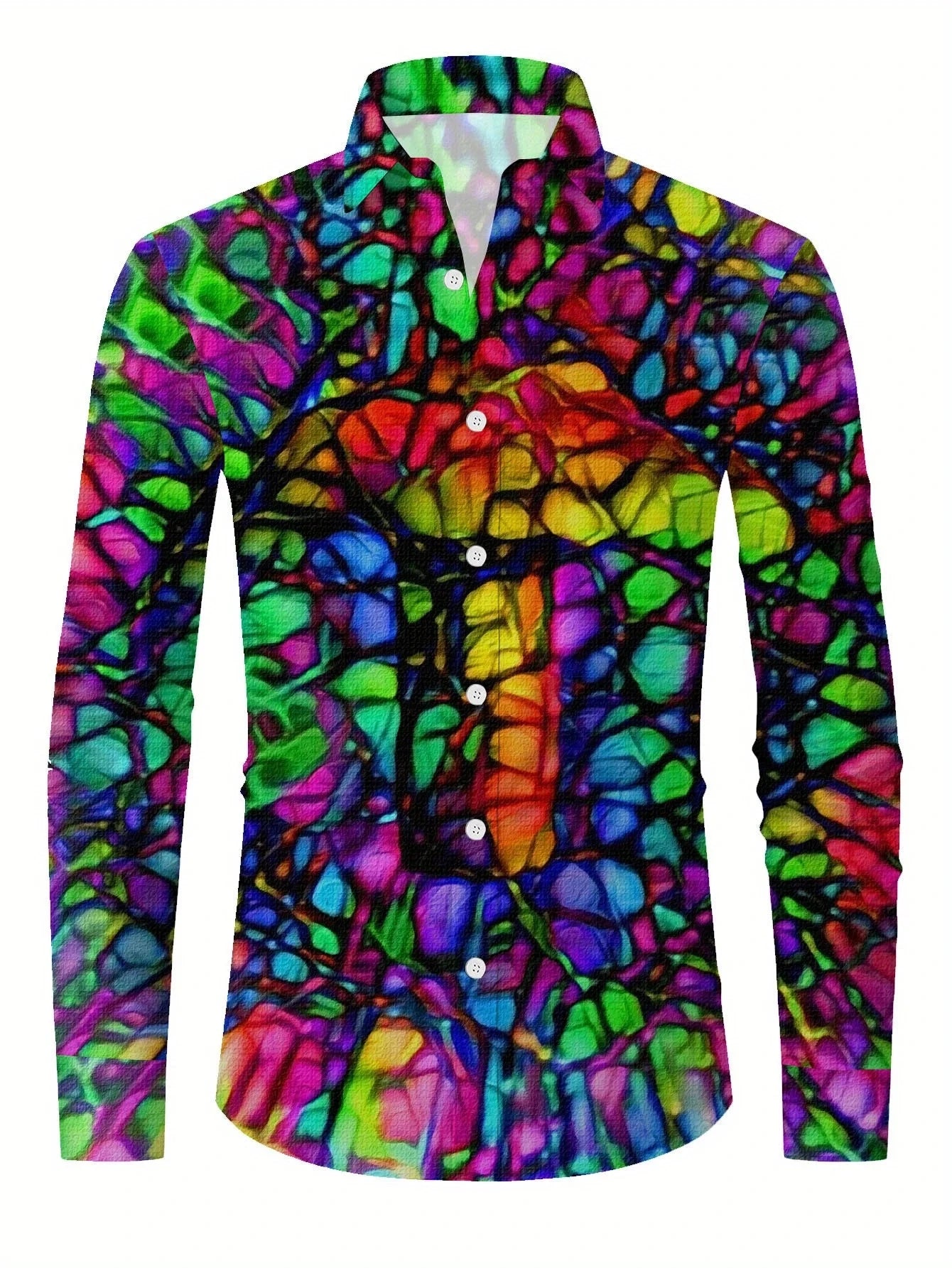 Men's long-sleeved shirts with bold abstract prints - bright GlowCart