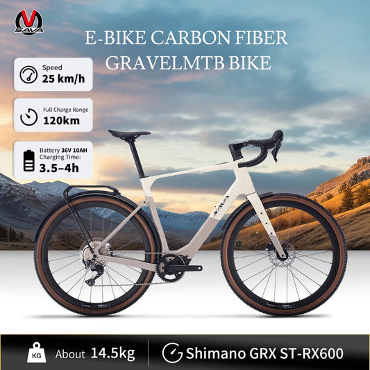 SAVA E-BIKE carbon fiber gravel bike electric assist bicycle equipped with SHIMAN0 GRX ST-RX600 kit GlowCart