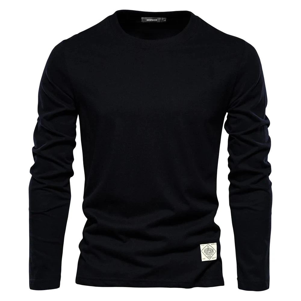 100% Cotton Long Sleeve T shirt For Men Solid Spring Casual GlowCart