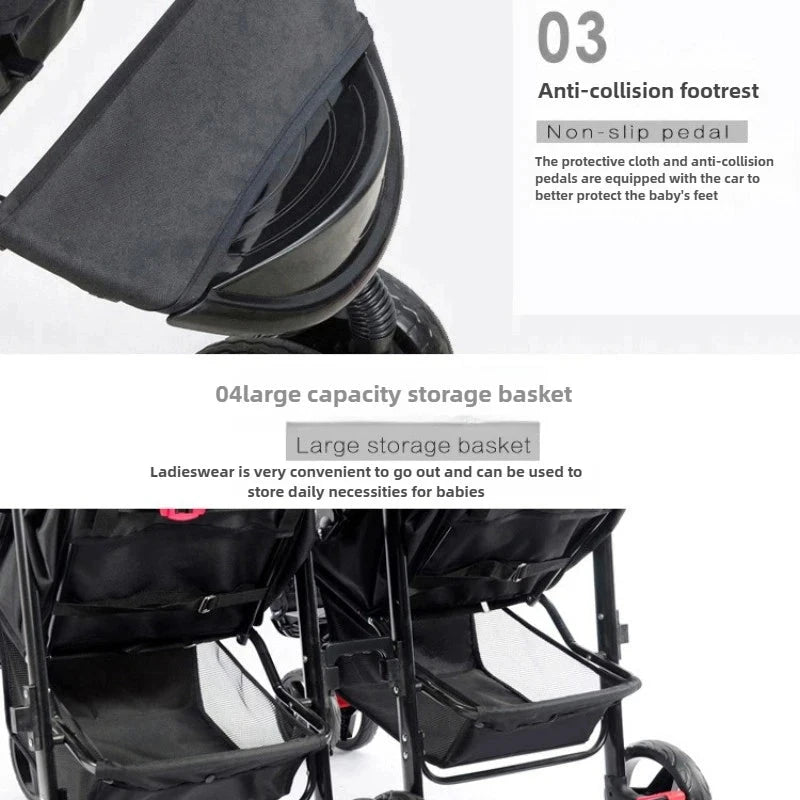 2025 Twin Baby Stroller Separable and Combinable, Foldable Stroller Enlarged and Widened, High-view Baby Stroller GlowCart