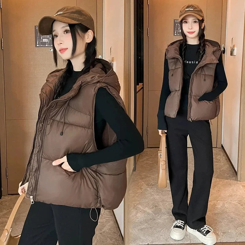 2025New Autumn Winter Down Cotton Vest Jacket Women Sleevele GlowCart