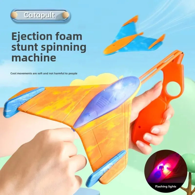 Foam Aircraft Light Flying Disc Toy Kid's Catapult EVA Boomerang Outdoor Game Flying Glider Slingshot Foam Plane Toys Safety GlowCart