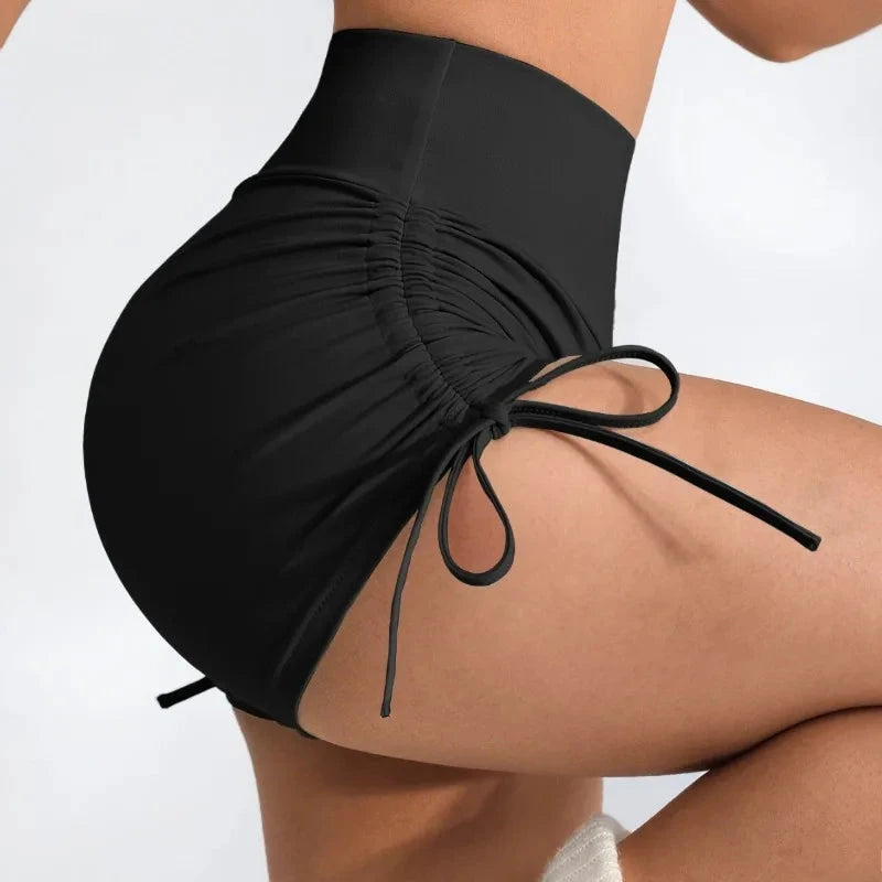 Women's High-Waisted Ruching Yoga Shorts Tight Workout Running Gym Shorts with Tie Detail Summer Fitness Stretch Activewear GlowCart