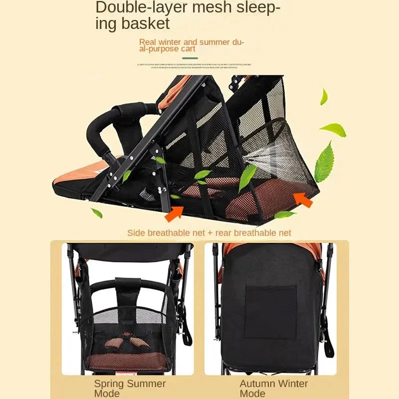 Portable Baby Stroller Can Sit and Lie Down With One Key Folding Bidirectional High View Shock Absorption Universal Wheel GlowCart