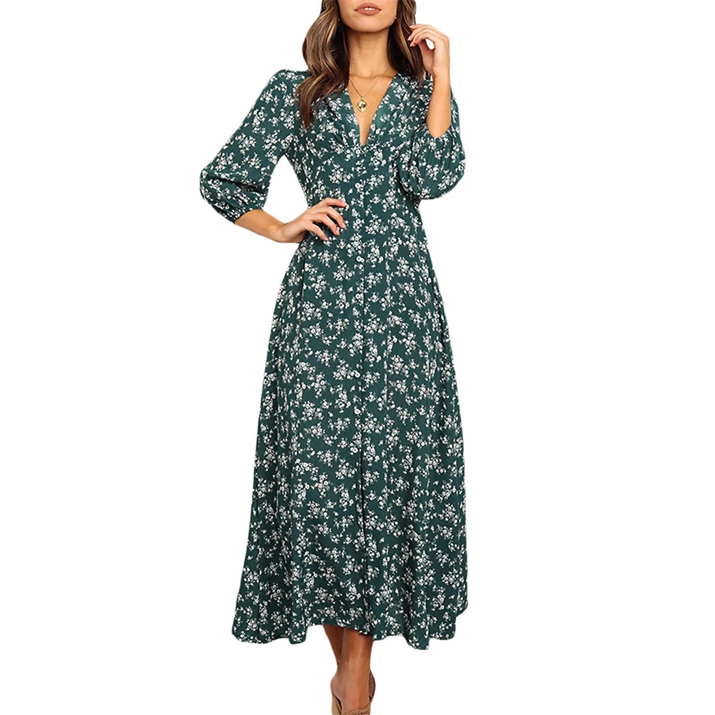 Women's Summer Bohemian Floral Print Long Maxi Dress Retro GlowCart