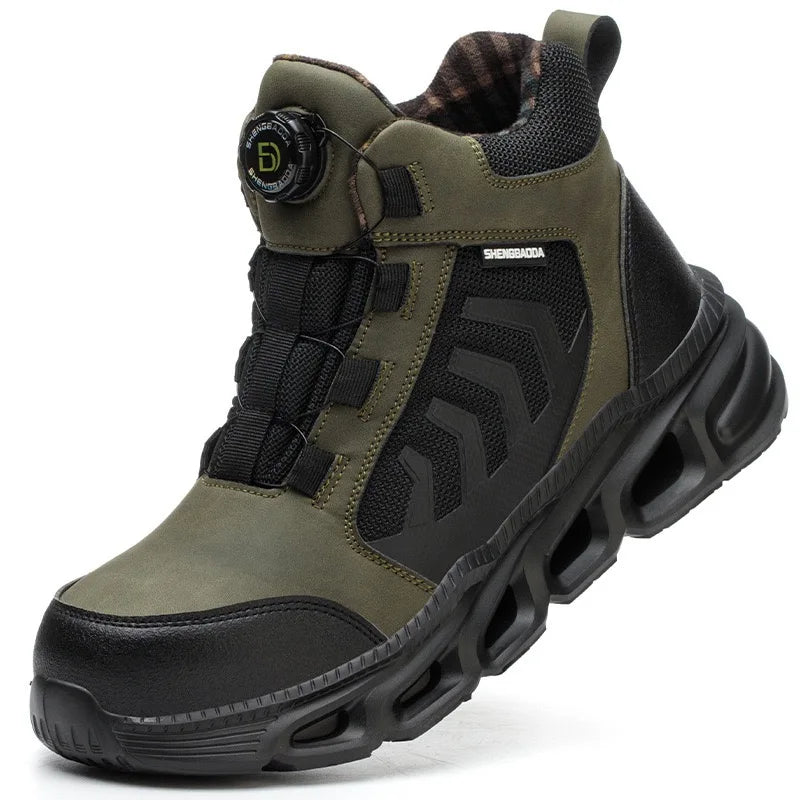 High-top men's all-season universal steel head anti-smash anti-puncture rotating buckle non-slip wear-resistant safety shoes GlowCart