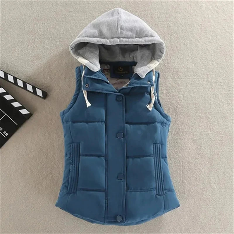 Women Autumn Winter Short Down Vest Hooded Warm Casual GlowCart