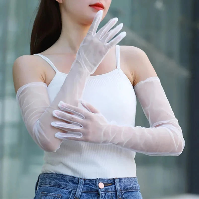 Women's Sexy Transparent Gloves Mesh Tulle Extra Long Gloves GlowCart