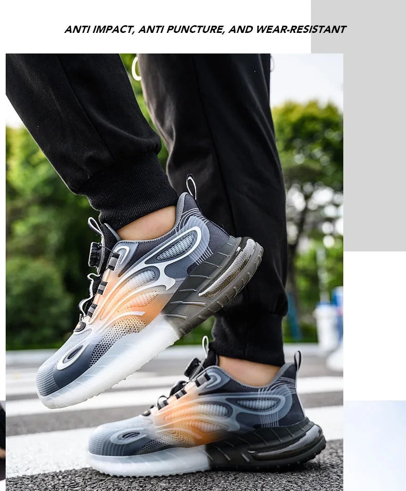 High-top men's all-season universal steel head anti-smash anti-puncture rotating buckle non-slip wear-resistant safety shoes GlowCart