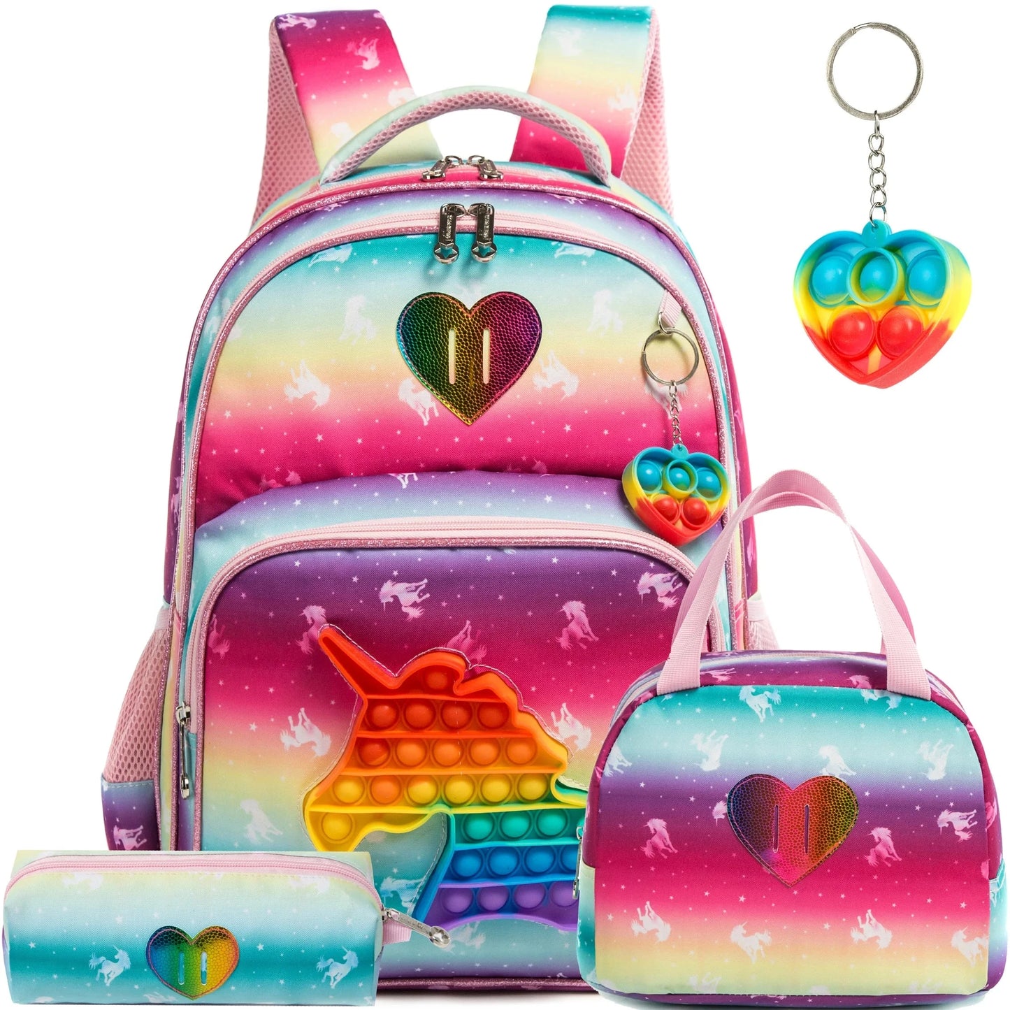 Meetbelify 16.5'' POP Backpack for Girls Kids  Elementary Preschool Student with Lunch Box Pencil Case 3 in 1 GlowCart