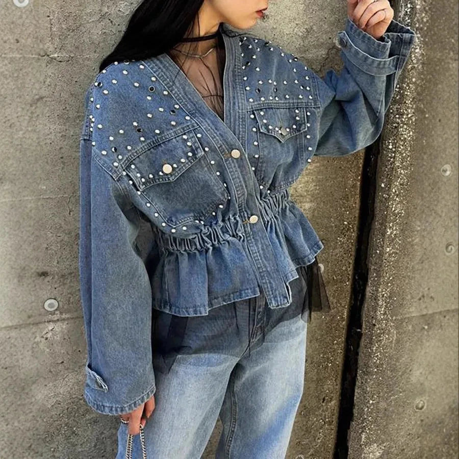 Y2k Denim Jeans Coat Cotton Women Button Spring Autumn Ropa GlowCart