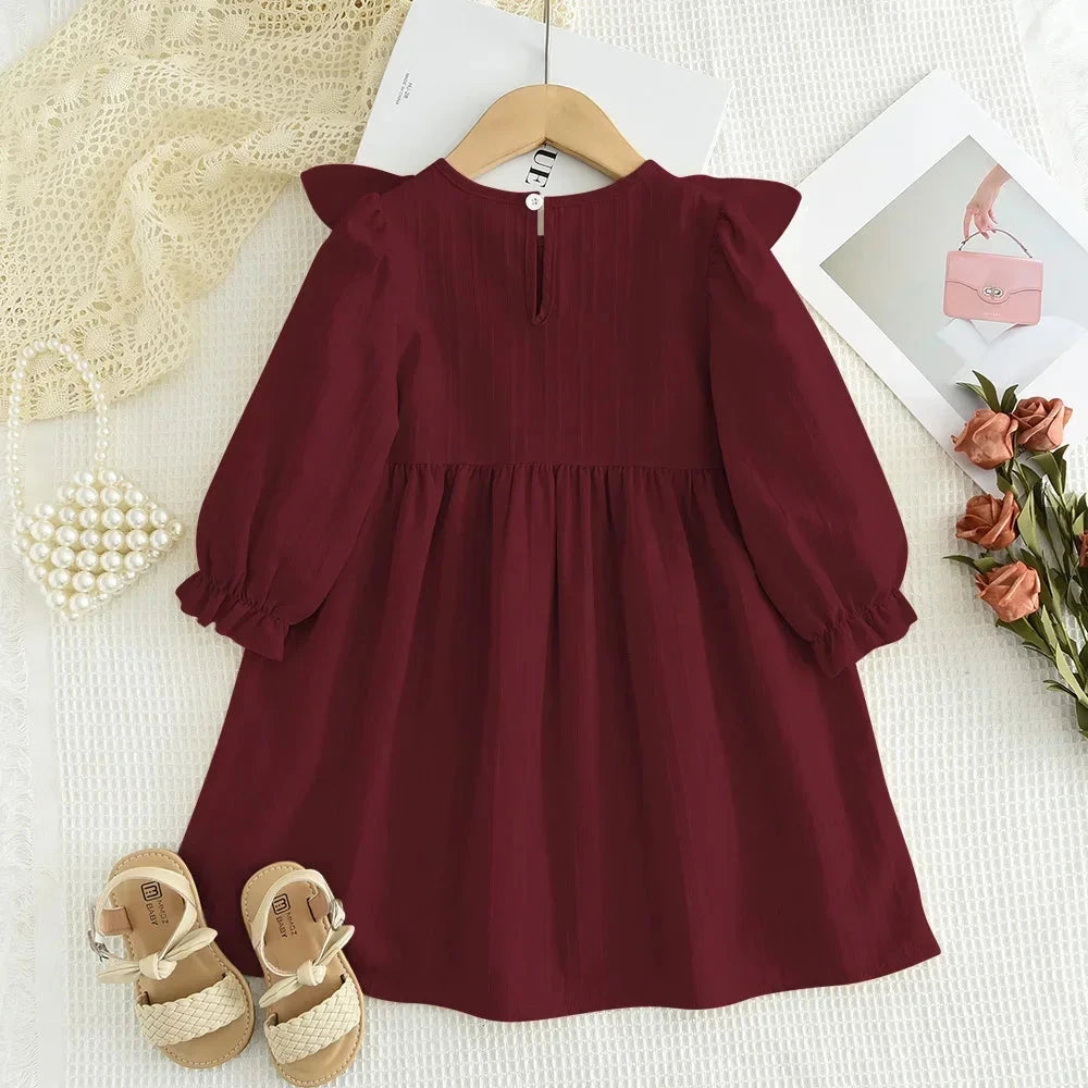 Plain Casual Girls Dress Autumn Long Sleeved Pleated Kids Dresses for Girls Pink Clothes Fashionable New Children's Clothing GlowCart