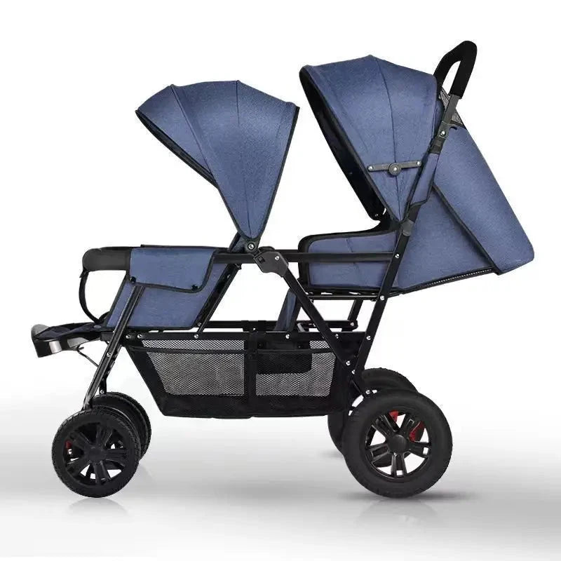 Twin Baby Stroller Front and Back Seat Lightweight Foldable Double Sitting and Lying Stroller Second Baby Stroller GlowCart
