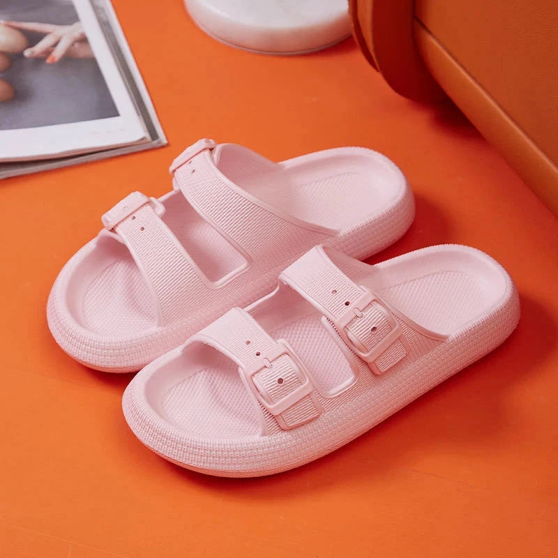 Fashion Buckle Thick Platform Slippers Women Home Soft Sole GlowCart