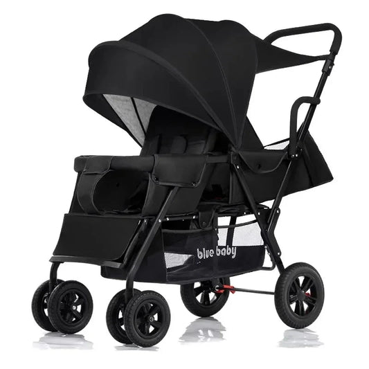 Baby Twin Stroller Removable Rear Seat 0-7 Years Old Double stroller One-key Folding Four-wheel Anti-skid Shock Absorption GlowCart