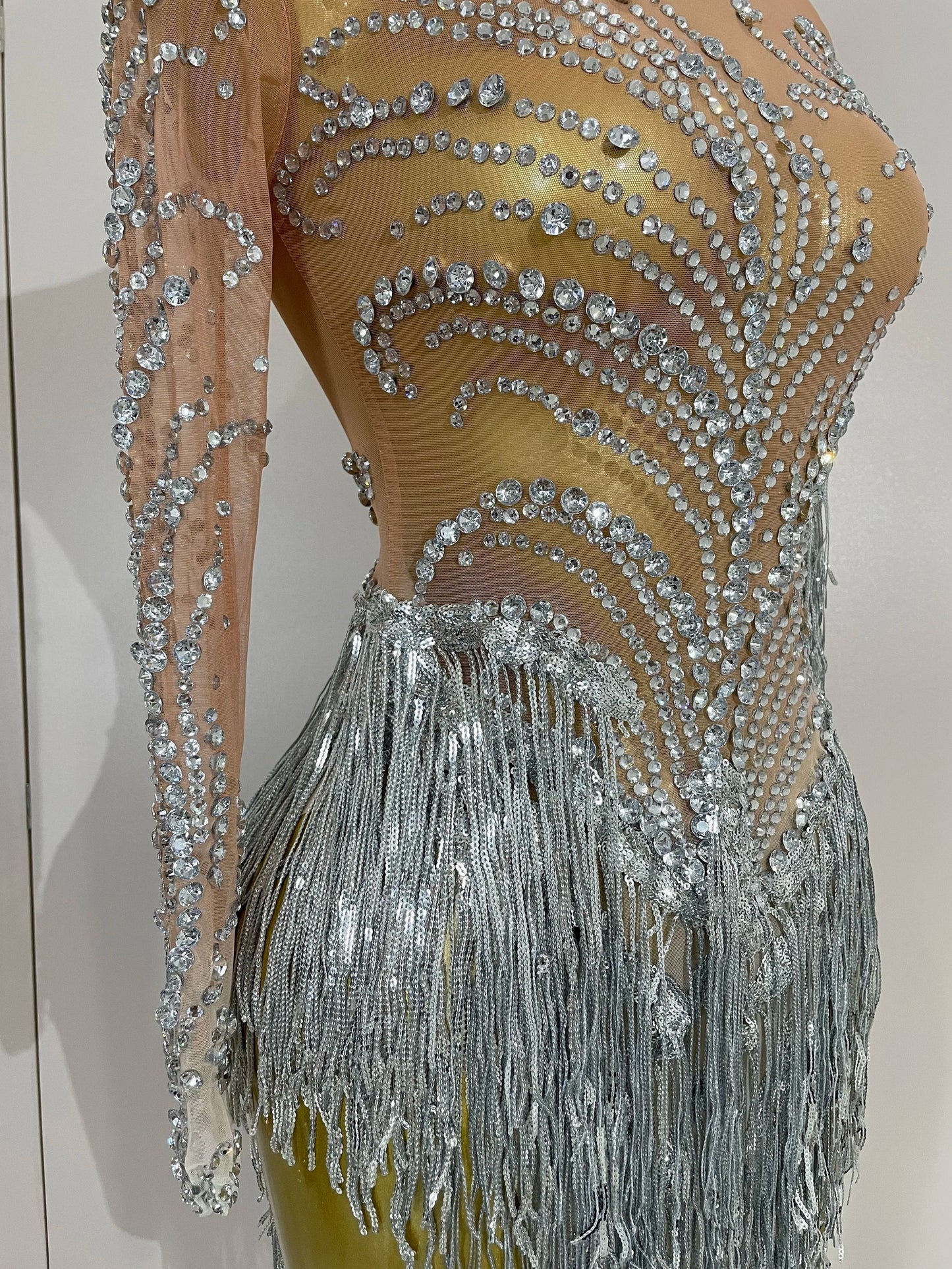 Women Sparkly Rhinestone Pearl Sequins Tassel Sexy