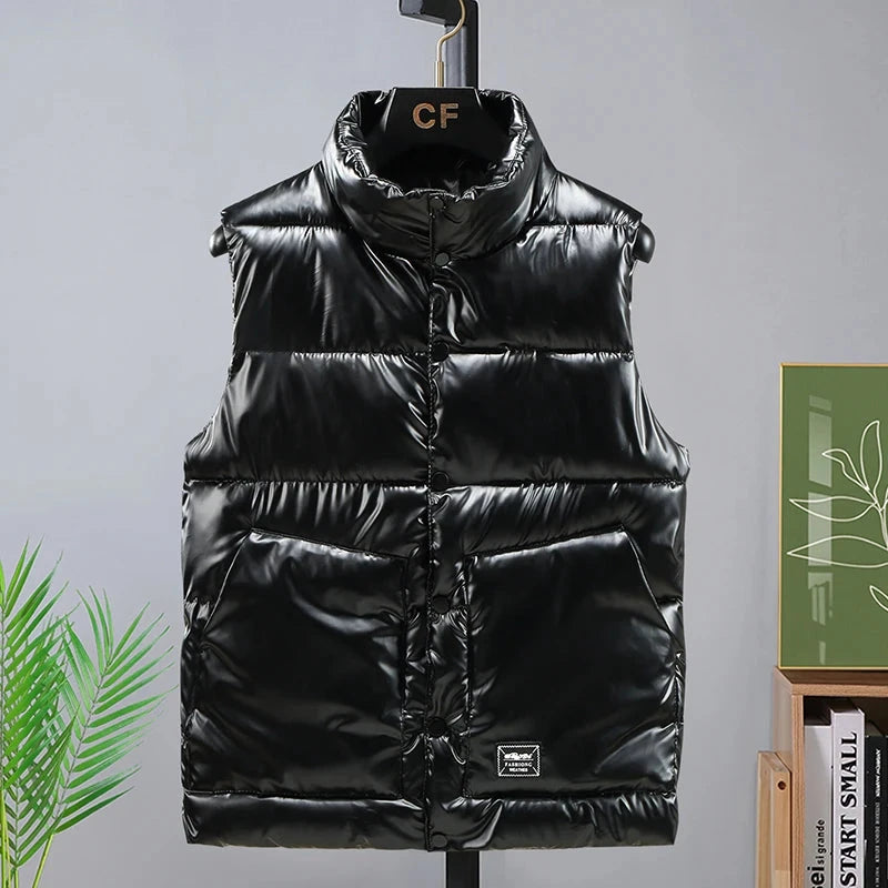 Fashion Glossy vest Mens Sleeveless Jacket Winter Casual GlowCart
