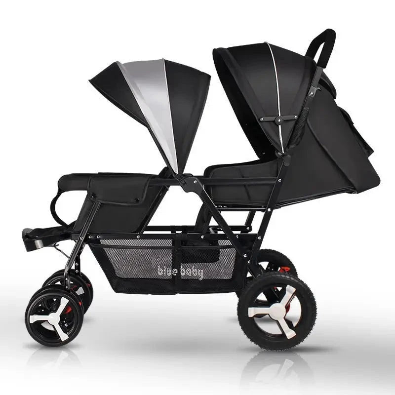 Twin Baby Stroller Front and Back Seat Lightweight Foldable Double Sitting and Lying Stroller Second Baby Stroller GlowCart