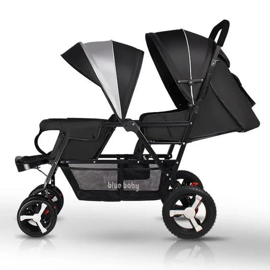 Twin Baby Stroller Front and Back Seat Lightweight Foldable Double Sitting and Lying Stroller Second Baby Stroller GlowCart