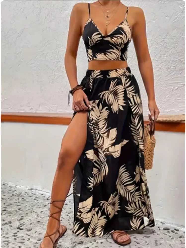 Sleeveless Printed Dress Set for Women Sexy Half Skirt GlowCart