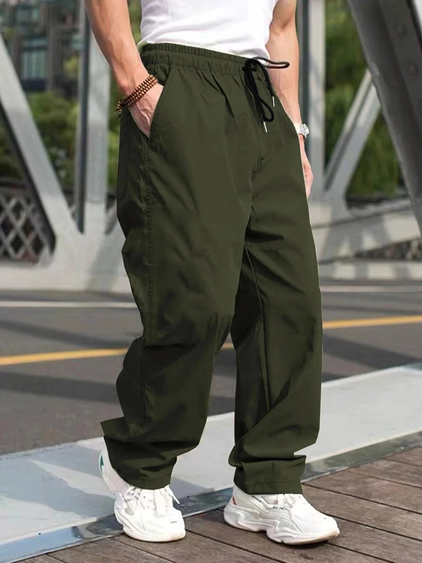 Men's Drawstring Waist Cargo Pants Regular Fit Casual Comfy GlowCart