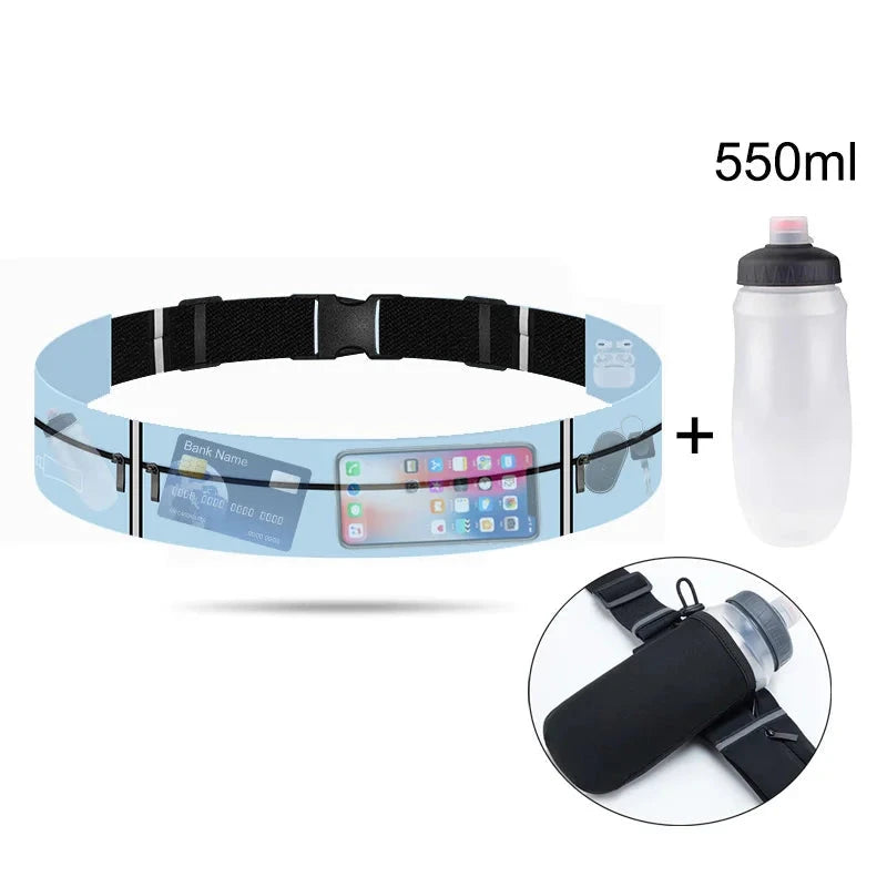 Running Belt Waist Bag Women Men Sports Fanny Pack with Water Bottle 550ml Phone Pouch Jogging Gym Bags Hydration Run GlowCart