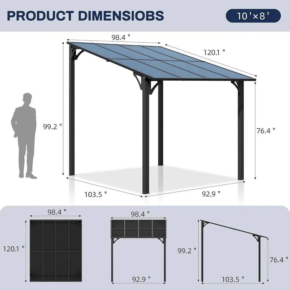 8x10FT Outdoor Pergola, Gazebo Pergola with Sloped Roof, GlowCart