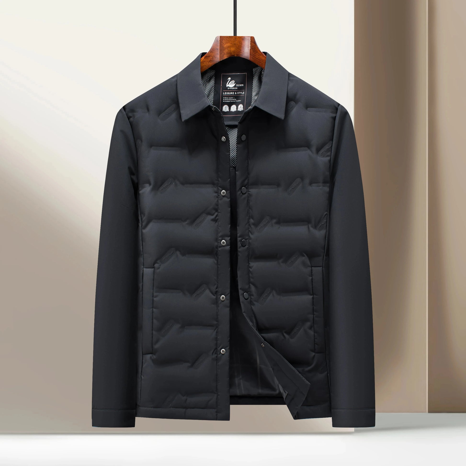 Mens Lightweight Down Jacket Autumn Winter Warm Hooded Stand GlowCart