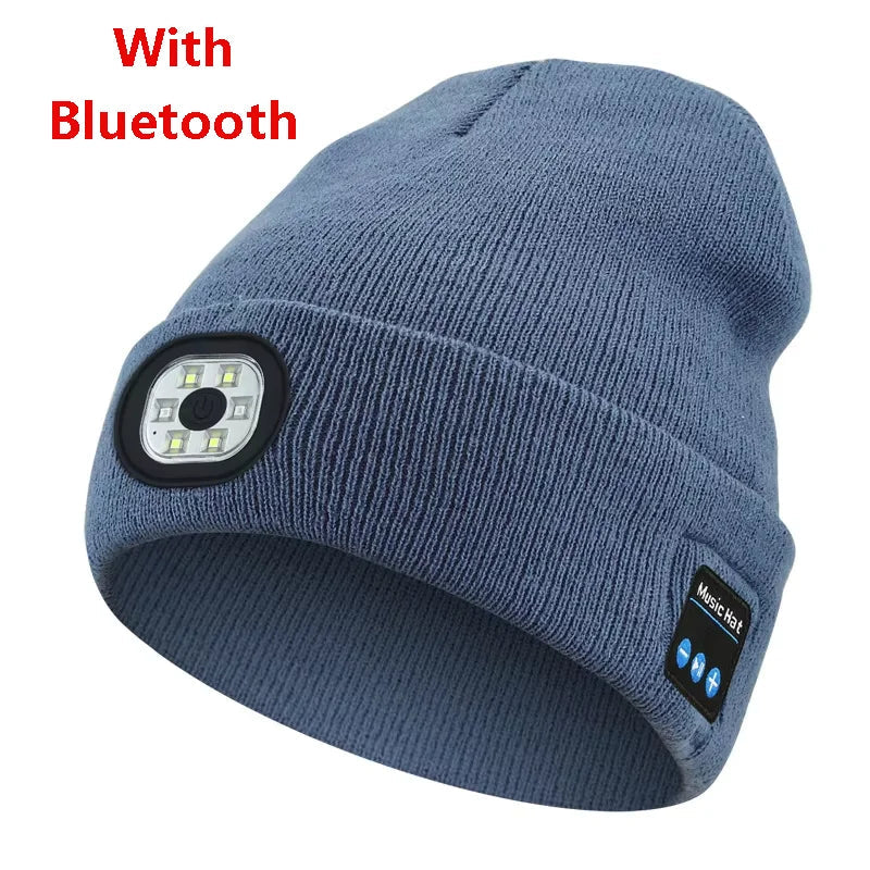 Can be equipped with Wireless Bluetooth music knitted hat new outdoorledlighting rechargeable detachable luminous sleeve cap GlowCart