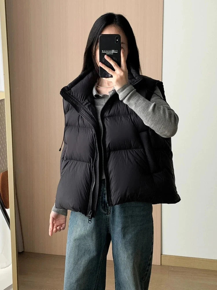 Autumn Winter Stand Collar Solid Fluffy Down Vest Women GlowCart