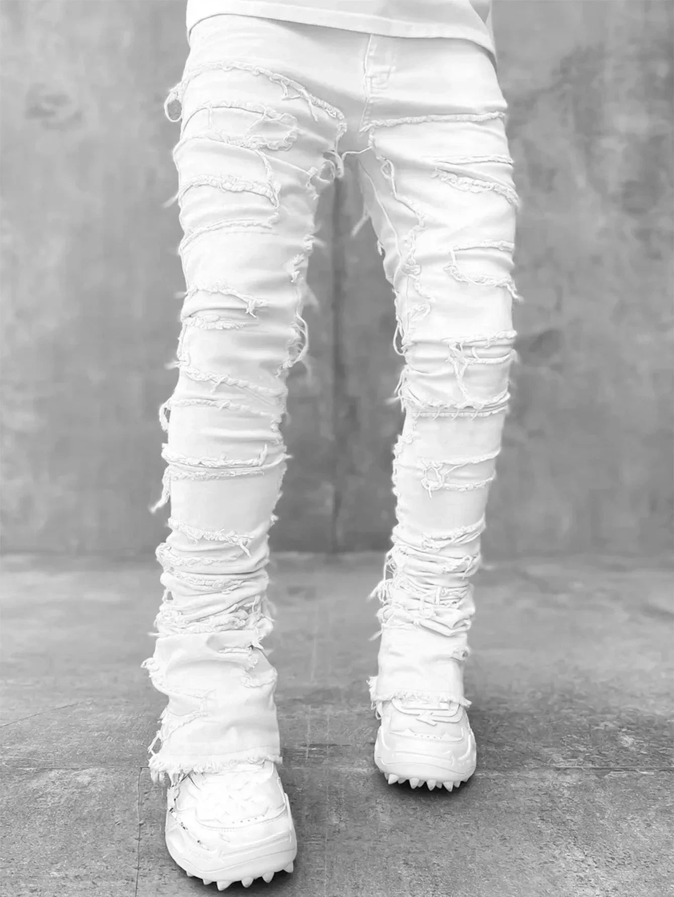 Men's Regular Fit Stacked Jeans Ripped Slim Fit Patch GlowCart