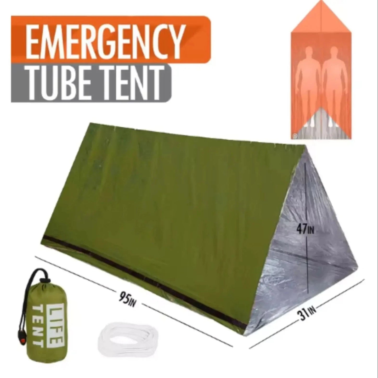 2 Person Emergency Shelter Bivy Survival Tent Kit Mylar Tube GlowCart
