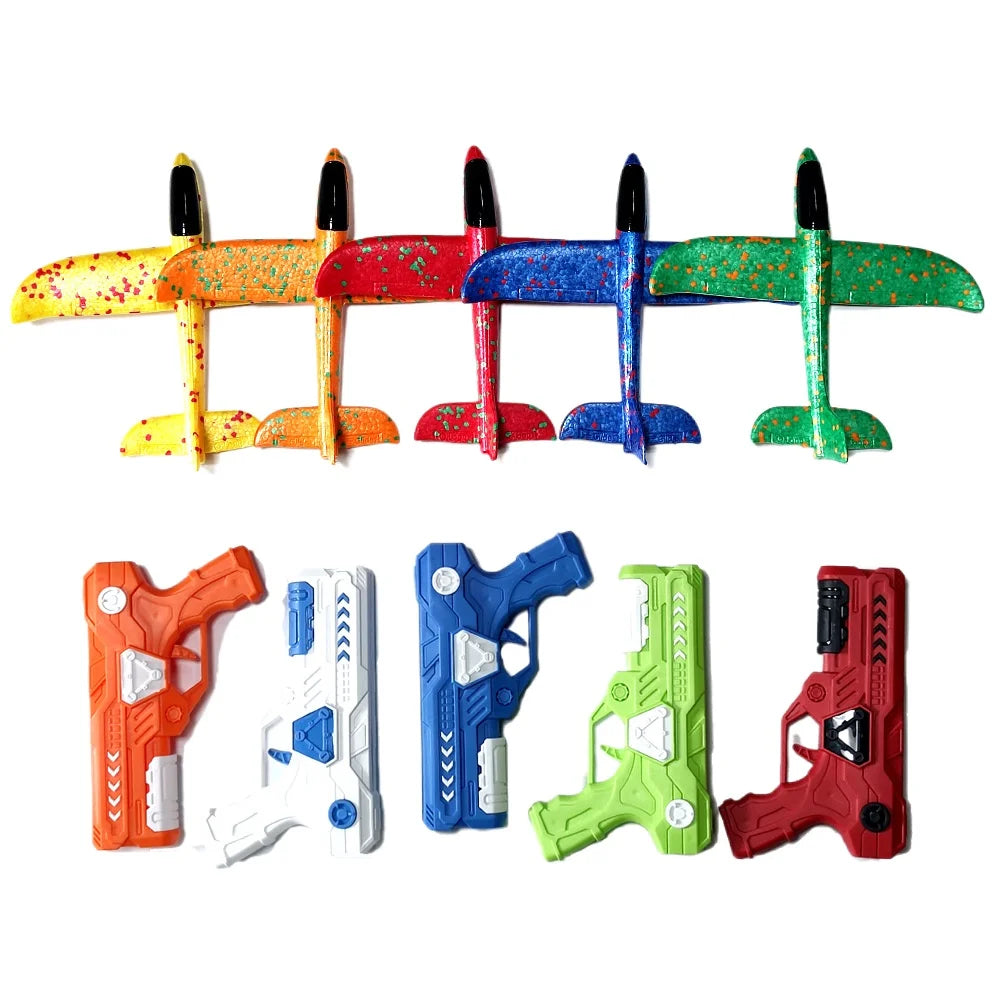 Outdoor Games Kids Glider Flight Flying Throw Foam Plane Shooting Gun, Catapult Plane Launcher Toy for Kids, Shooting Toy GlowCart