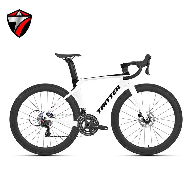 Twitter 700X28C Sensah 24 Speed Carbon Road Bike Hydraulic Disc Racing Bicycle With 50mm Carbon Wheelset inner Cables For Adults GlowCart