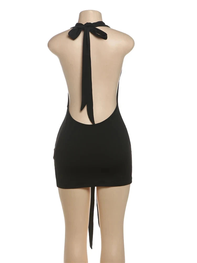 Weird Puss Sexy Halter Dress Women Backless Deep V-Neck GlowCart