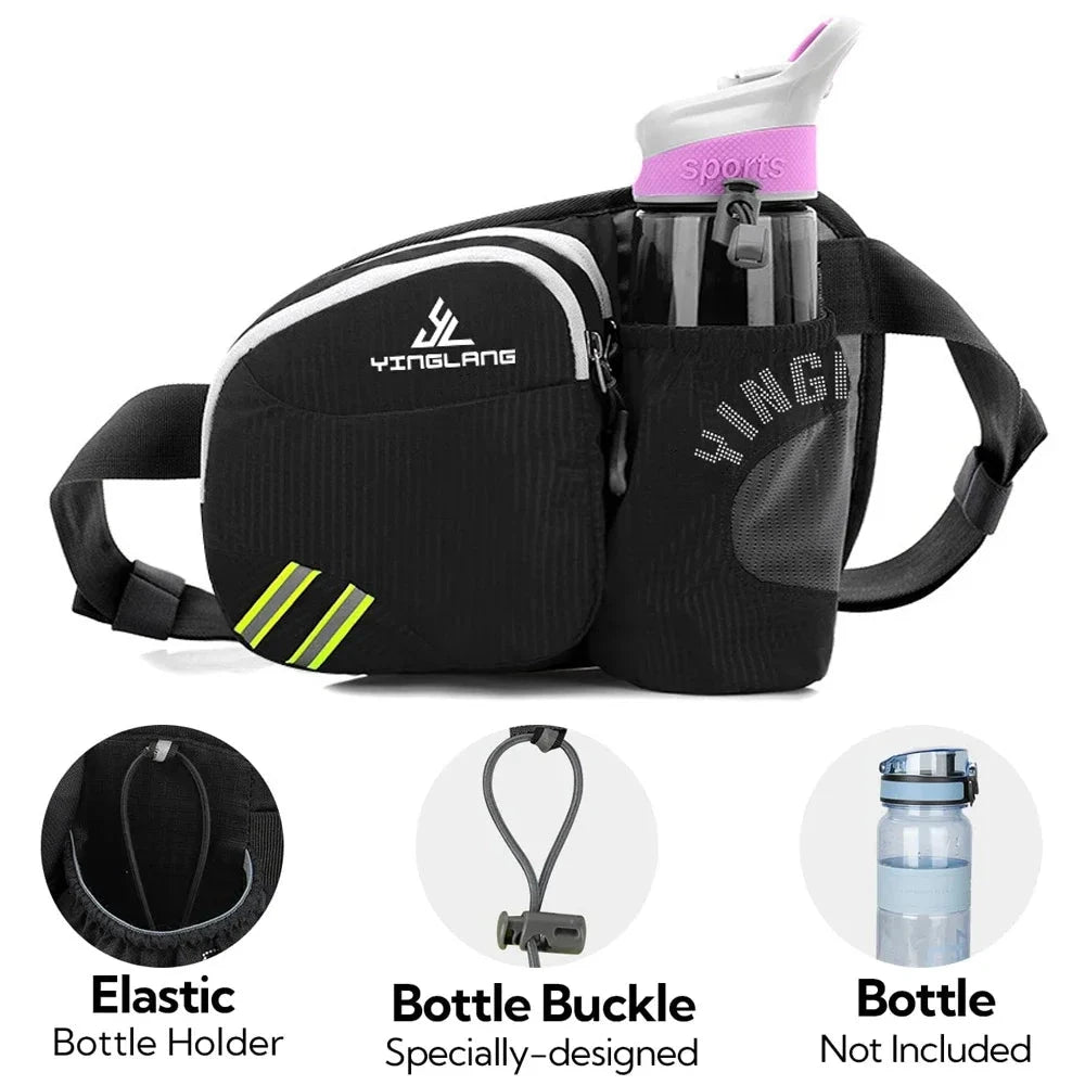 Running Belt Water Bottle Waist Pack Women Men Hiking Fanny Pack Hydration Jogging Waist Belt Water Bottle Runners Pouch GlowCart