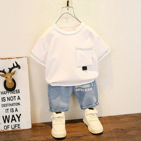 New Summer Baby Boy Kids Clothes Children Clothing Suit Tops Short-sleeve T-shirt Pants 2pcs/set Sport Infant 0-5 Years GlowCart
