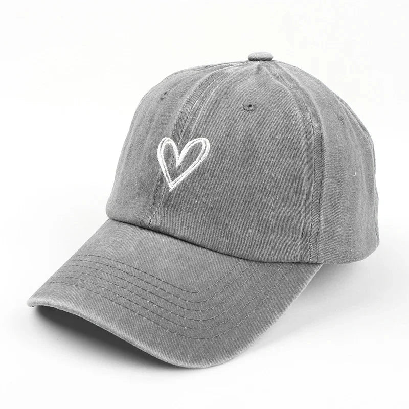 Summer Women Baseball Cap Peach Heart Embroidered Wash Denim GlowCart