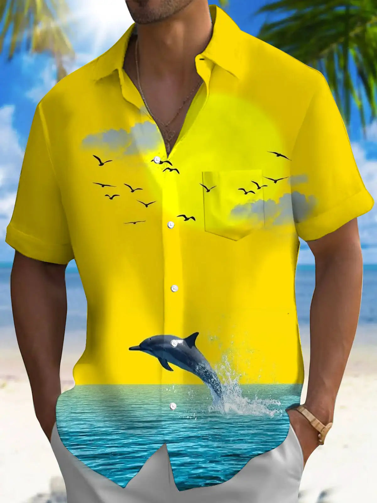 New Hawaii Spring/Summer Fashion Leisure Street Walk Tourist Beach Printed Full Open Short Sleeve Button Shirt, Quick Shipping GlowCart