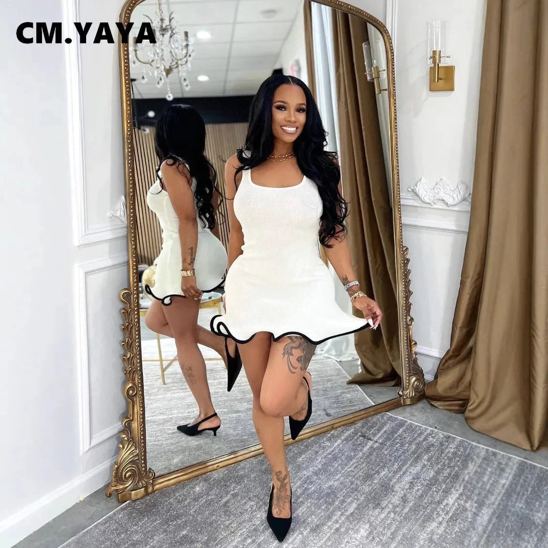 CM.YAYA Women Sleeveless O-neck Tank Mini Dress 2025 Summer GlowCart